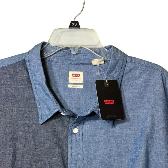 Levis Shirt Mens 2XL Blue Two Tone Denim Button Up Oversized Long Sleeve Pocket - Picture 9 of 10